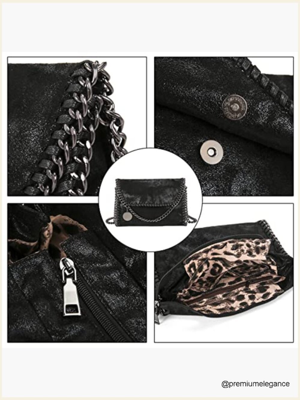 Retractable Chain Crossbody Clutch Purse PU Leather Shoulder Bag - Picture 5 of 7